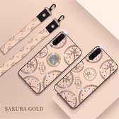 Voor xiaomi mi 9/9 pro mode klok patroon strass mobiele telefoon shell met beugel / hand touw / lanyard (rose goud)