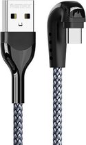 REMAX RC-177a Heymanba II 2.1A USB naar USB-C / Type-C 180 graden elleboog Zinklegering gevlochten gaming-datakabel, kabellengte: 1m (zilver)