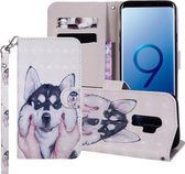 Husky Pattern Gekleurde Tekening Horizontale Leren Flip Case voor Galaxy S9 +, met Houder & Kaartsleuven & Portemonnee & Lanyard