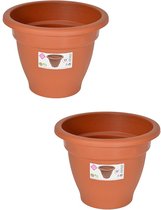 Set van 4x stuks terra cotta kleur ronde plantenpot/bloempot kunststof diameter 22 cm - Plantenbakken/bloembakken voor buiten