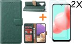 Samsung A32 hoesje bookcase Groen - Galaxy A32 4G hoesje portemonnee wallet case - A32 book case hoes cover - Galaxyt A32 4G screenprotector / 2X tempered glass
