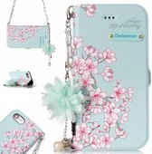 Voor iPhone 7 & 8 Sakura Bloempatroon Horizontaal Flip Leren Hoesje met Houder & Kaartsleuven & Parelbloem Ornament & Ketting