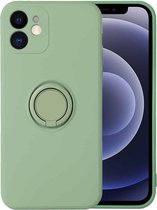 Effen kleur vloeibare siliconen schokbestendige volledige dekking beschermhoes met ringhouder voor iPhone 12 Pro Max (groen)