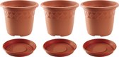 3x stuks bloempotten met onderschaal terra cotta rond diameter 29 cm