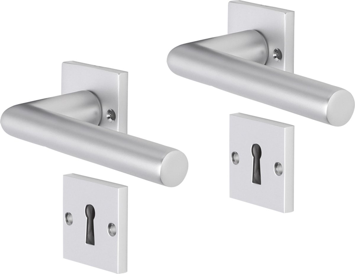 Deurkruk - Impresso London - Voor binnen - Vierkant met schroeven en vierkant sleutelrozet - Aluminium - 2 stuks