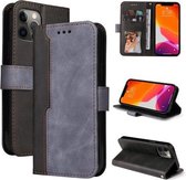 Zakelijke stiksels-kleur horizontale flip PU lederen tas met houder & kaartsleuven & fotolijst voor iPhone 12/12 Pro (grijs)