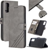 Voor Samsung Galaxy S20 Stiksels Stijl 2-Kleur Koe Textuur Horizontale Flip PU Lederen Case met Houder & Kaartsleuf & Lanyard (Grijs)