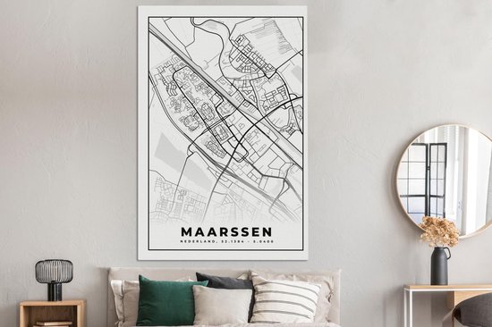 Canvas schilderij 120x180 cm - Wanddecoratie Kaart - Maarssen - Zwart - Wit - Muurdecoratie woonkamer - Slaapkamer decoratie - Kamer accessoires - Schilderijen