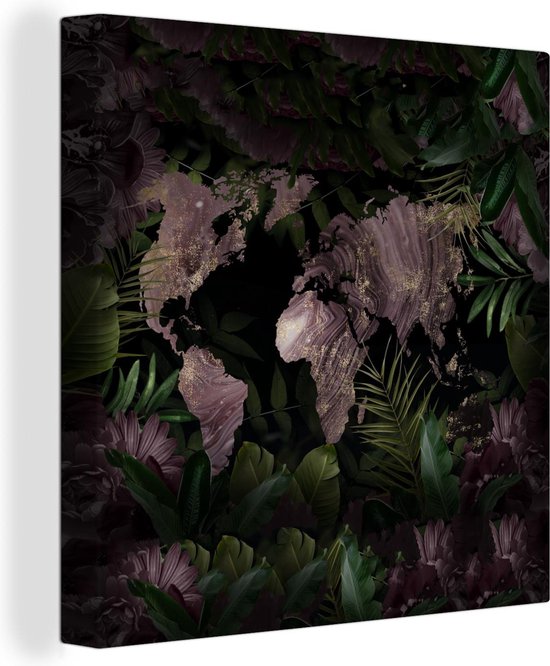 Peintures Toile Wereldkaart - Violet - Or - 90x90 cm - Décoration murale