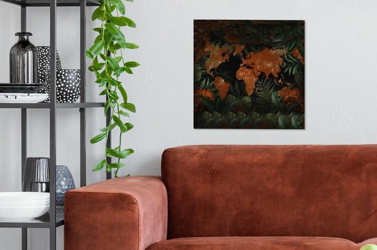 Canvas schilderij 50x50 cm - Wanddecoratie Wereldkaart - Goud - Rood - Muurdecoratie woonkamer - Slaapkamer decoratie - Kamer accessoires - Schilderijen op canvas