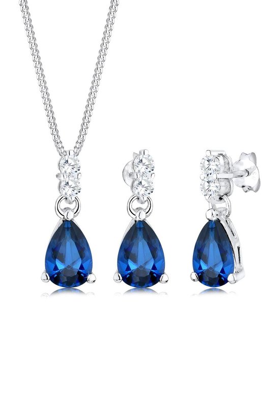 Elli PREMIUM - Sieraden Set - Dames hanger oor hanger set Syn. Saffier en Zirkonia in 925 sterling zilver - Dames