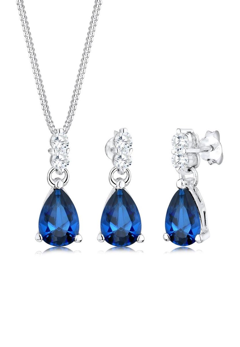 Elli PREMIUM - Sieraden Set - Dames hanger oor hanger set Syn. Saffier en Zirkonia in 925 sterling zilver - Dames