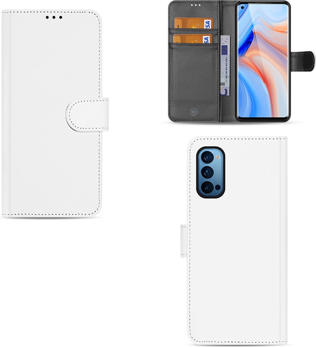 Book Case Hoesje OPPO Reno 4 Pro 5G Wit met Pasjeshouder