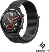 Nylon Smartwatch bandje - Geschikt voor  Huawei Watch GT nylon bandje - zwart - 42mm - Strap-it Horlogeband / Polsband / Armband
