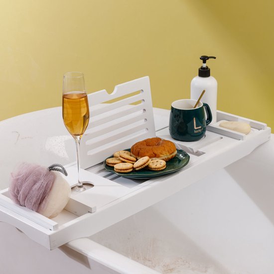 Decopatent® Luxe Bath Board - Decopatent de bain - Extensible de 75 à 110 cm - Support de livre - Support de tablette - Planche de bain en bois de Bamboe - Support de bain