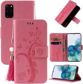 Voor Samsung Galaxy S20+ Reliëf Lucky Tree Horizontale Flip Lederen Case met Houder & Kaartsleuf & Portemonnee & Lanyard (Roze)