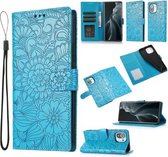 Voor Xiaomi Mi 11 Skin Feel Reliëf Zonnebloem Horizontale Flip Leather Case met Houder & Kaartsleuven & Portemonnee & Lanyard (Blauw)