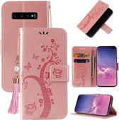 Voor Samsung Galaxy S10 Reliëf Lucky Tree Horizontale Flip Lederen Case met Houder & Kaartsleuf & Portemonnee & Lanyard (Rose Goud)