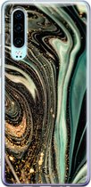 Huawei P30 hoesje - Marble khaki - Siliconen - Soft Case Telefoonhoesje - Marmer - Groen