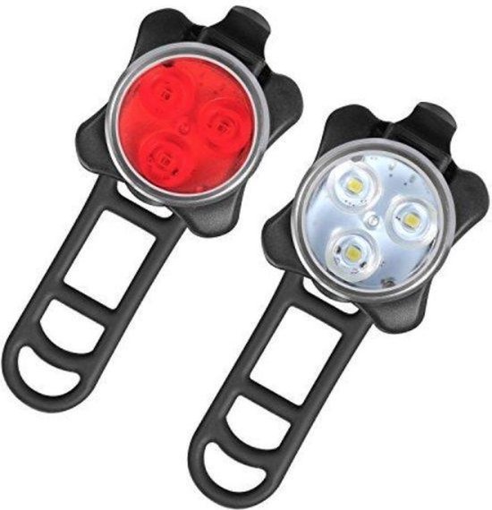 Fietsverlichting USB oplaadbaar - LED verlichting - 4 modes - Waterbestendig - Fietslicht - Fietslampjes - Voorlicht - Acht - Waterdicht - Inclusief USB Kabel en Siliconen Bevestigingsriemen - voor mountain fietsen of stadsfietsen - Wit & Rood