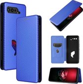Voor Asus ROG Phone 5 Koolstofvezel Textuur Magnetische Horizontale Flip TPU + PC + PU lederen tas met kaartsleuf (blauw)