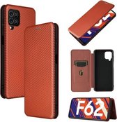 Voor Samsung Galaxy M62 Carbon Fiber Texture Magnetische Horizontale Flip TPU + PC + PU Leather Case met Card Slot (Brown)