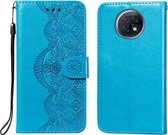 Voor Xiaomi Redmi Note 9T Bloem Wijnstok Embossing Patroon Horizontale Flip Lederen Case met Kaartsleuf & Houder & Portemonnee & Lanyard (Blauw)