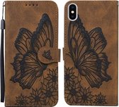 Retro Skin Feel Butterflies Embossing Horizontale lederen flip-hoes met houder & kaartsleuven en portemonnee voor iPhone X / XS (bruin)