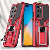 Voor Huawei P40 Pro Armor 2 in 1 PC + TPU magnetisch schokbestendig hoesje met opvouwbare houder (rood)