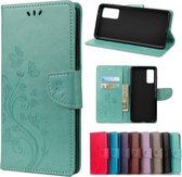 Voor Samsung Galaxy A72 5G / 4G Vlinder Bloempatroon Horizontale Flip Leren Case met Houder & Kaartsleuven & Portemonnee (Groen)