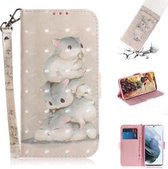 Voor Samsung Galaxy S21 FE 3D Gekleurde Tekening Horizontale Flip Leren Case met Houder & Kaartsleuven & Portemonnee & Lanyard (Eekhoorns)