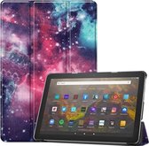 Voor Amazon Fire HD 10 (2021) Gekleurd tekeningpatroon Horizontale flip lederen tas met drievoudige houder en slaap- / wekfunctie (Melkwegnevel)