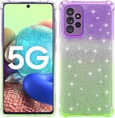 Voor Samsung Galaxy A72 5G / 4G gradiënt glitter poeder schokbestendig TPU beschermhoes (paars groen)