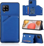 Voor Samsung Galaxy A42 5G Skin Feel PU + TPU + PC Achterkant Schokbestendig hoesje met kaartsleuven & houder & fotolijst (blauw)