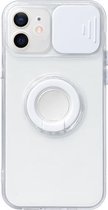 Sliding Camera Cover Design TPU beschermhoes met ringhouder voor iPhone 12 mini (wit)