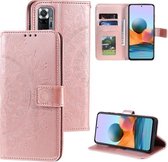 Voor Xiaomi Redmi Note 10 Pro Max Totem Bloem Reliëf Horizontale Flip TPU + PU Leather Case met Houder & Kaartsleuven & Portemonnee (Rose Goud)