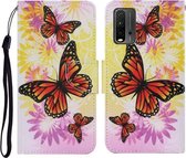 Voor Xiaomi Redmi 9T Gekleurde Tekening Patroon Horizontale Flip PU Lederen Case met Houder & Kaartsleuven & Portemonnee & Lanyard (Chrysanthemum Vlinder)