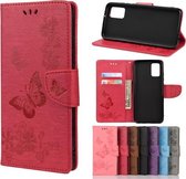 Voor Samsung Galaxy A02s (EU-versie) Vlinders Embossing Horizontale flip lederen tas met houder & kaartsleuven en portemonnee (rood)