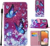 Voor Samsung Galaxy A32 4G (EU-versie) Cross Texture Painting Pattern Horizontale Flip Leather Case met houder & kaartsleuven & portemonnee & Lanyard (Purple Butterfly)