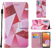 Voor Samsung Galaxy A32 4G (EU-versie) Cross Texture Painting Pattern Horizontale Flip Leather Case met houder & kaartsleuven & portemonnee & Lanyard (Pink Rhombus)