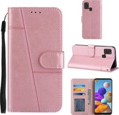 Voor Samsung Galaxy A21S Stiksels Kalf Textuur Gesp Horizontale Flip Lederen Case met Houder & Kaartsleuven & Portemonnee & Lanyard (Roze)