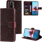 Voor Xiaomi Redmi Note 10 5G Totem Bloem Reliëf Horizontale Flip TPU + PU Lederen Case met Houder & Kaartsleuven & Portemonnee (Bruin)