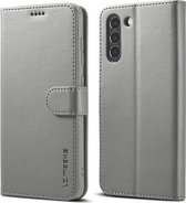 Voor Samsung Galaxy S21 FE LC.IMEEKE Kalfsstructuur Horizontale flip lederen tas, met houder & kaartsleuven en portemonnee (grijs)