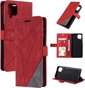 Voor Samsung Galaxy A12 Skin Feel Splicing Horizontale flip lederen tas met houder & kaartsleuven & portemonnee & fotolijst (rood)