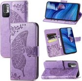 Voor Xiaomi Redmi Note10 5G Vlinder Liefde Bloemen Reliëf Horizontale Flip Leren Case met Houder & Kaartsleuven & Portemonnee & Lanyard (Lichtpaars)