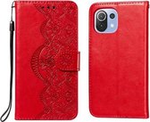 Voor Xiaomi Mi 11 Lite Flower Vine Embossing Pattern Horizontale Flip Leather Case met Card Slot & Holder & Wallet & Lanyard (Red)