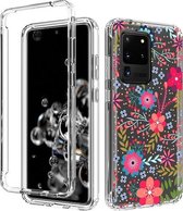 Voor Samsung Galaxy S20 Ultra 2 in 1 hoog transparant geverfd schokbestendig PC + TPU beschermhoes (kleine bloemen)