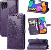 Voor Samsung Galaxy F62 / M62 Mandala Embossing Patroon Horizontale Flip Leren Case met Houder & Kaartsleuven & Portemonnee & Lanyard (Paars)