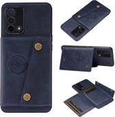 Voor OPPO Realme X7 Pro Ultra dubbele gesp PU + TPU schokbestendige magnetische beschermhoes met kaartsleuf en houder (blauw)