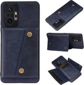 Voor Geschikt voor Xiaomi Redmi Note 10 Pro Max dubbele gesp PU + TPU schokbestendige magnetische beschermhoes met kaartsleuf en houder (blauw)